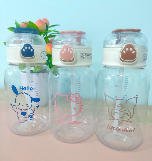 Botella transparente con pajita Sanrio