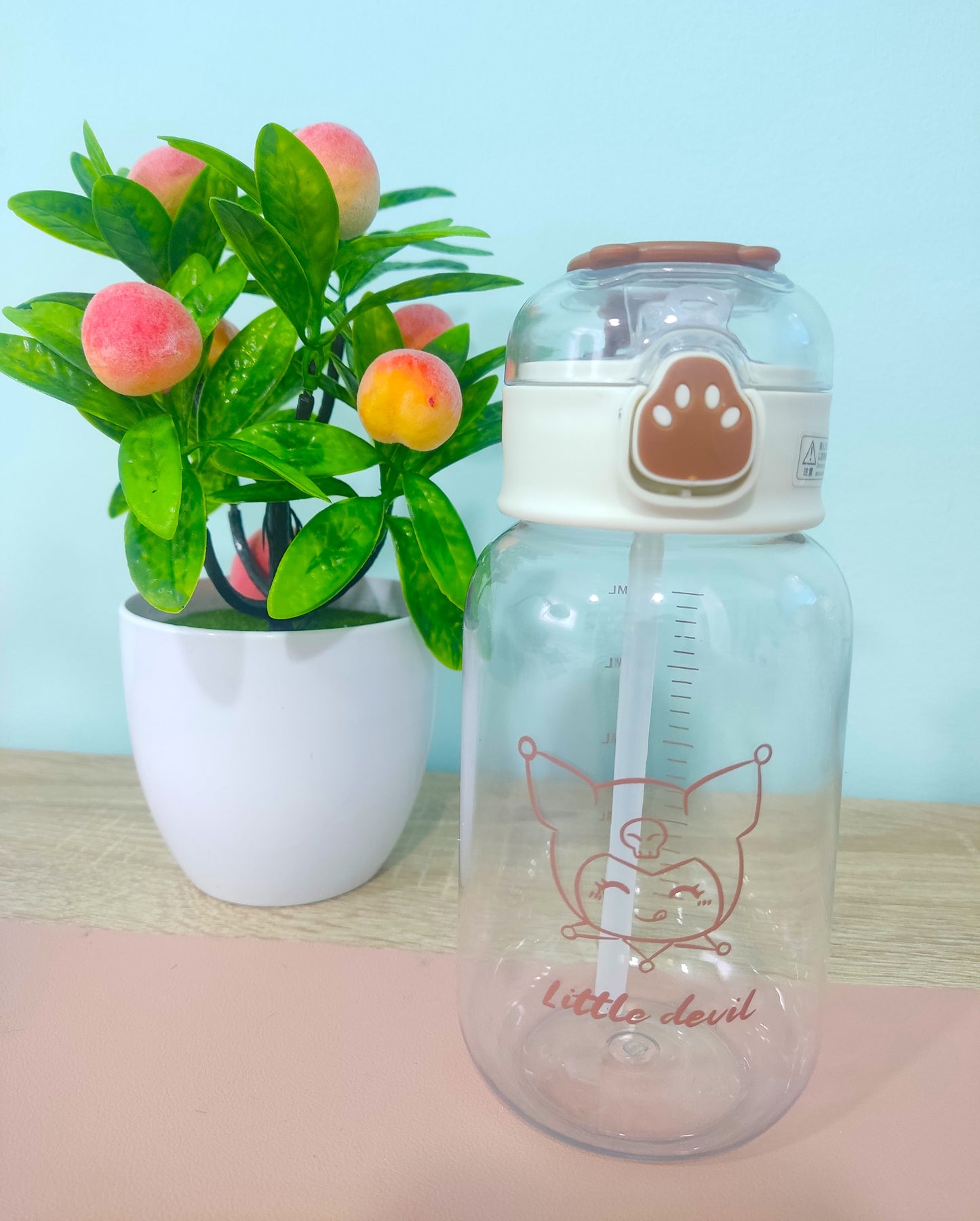 Botella transparente con pajita Sanrio