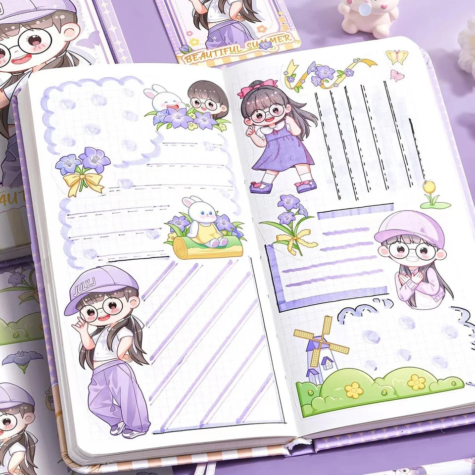 Libreta kawaii con pegatinas y tarjeta