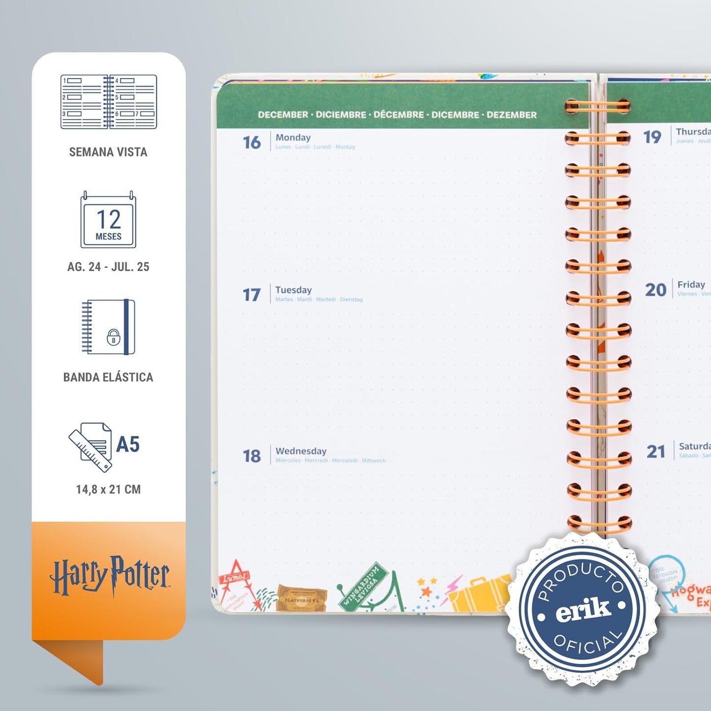 Agenda Escolar 2024/2025 Harry Potter Semana Vista 12 Meses A5