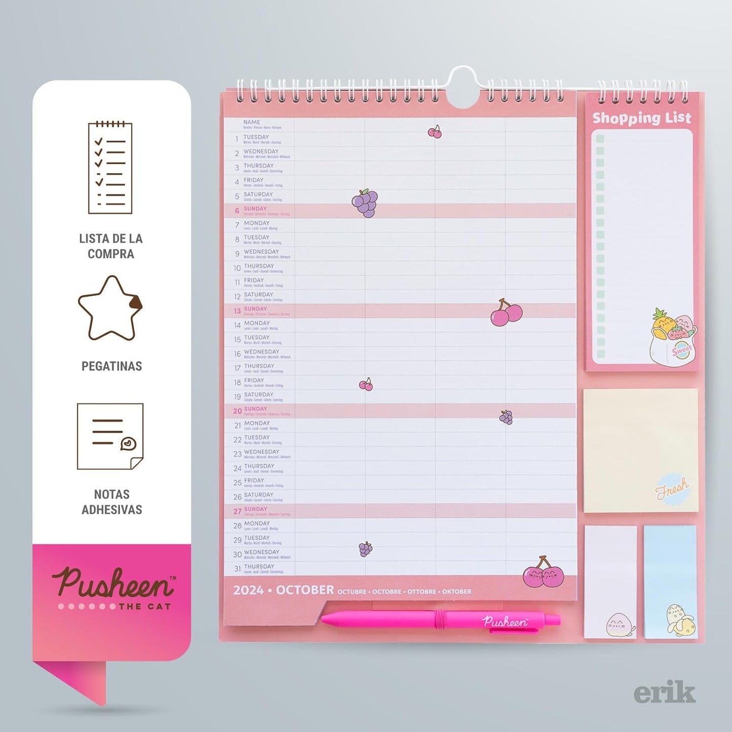 Calendario planificador mensual Pusheen 2024/2025