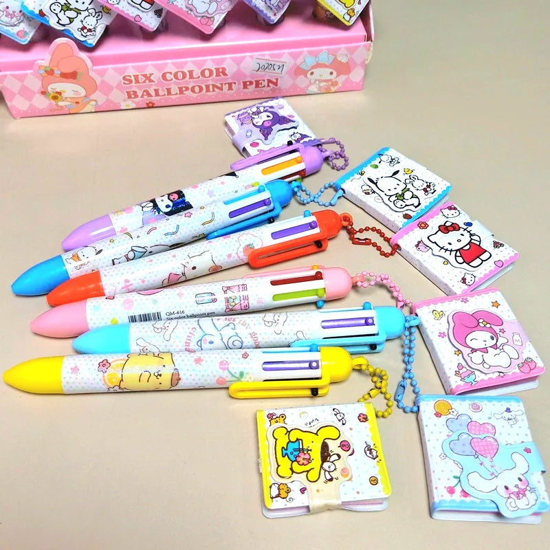 Bolígrafo de 6 colores con libretita Sanrio