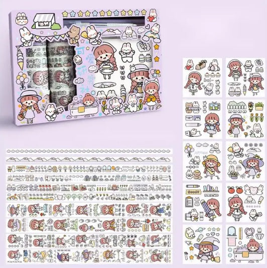 Pack pegatinas y washitapes niña kawaii